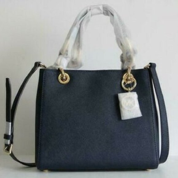 MICHAEL KORS CYNTHIA NAVY BLUE SAFFIANO LEATHER CROSSBODY SATCHEL BAG - NWT! - Picture 3 of 10